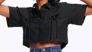 GLITCHEZ casual bow ties crop shirt