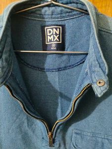 DNMX Vintage Blue Zip-Up Collar T-Shirt
