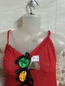 Red Nighty with Floral Detail