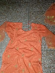 Orange  silk salwar kameez set with dupatta