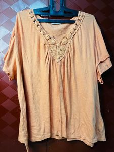 Boho Crochet Neck Orange Tunic Top