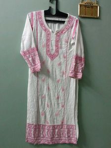 White & Pink Chikankari Kurta