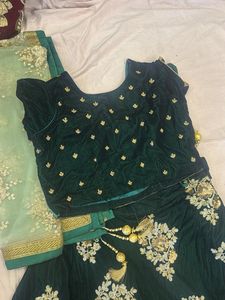 Elegant Green Velvet Lehenga Choli Set