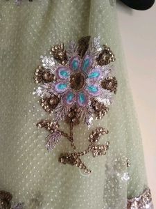 Sparkling Mint Green Sequined Sari
