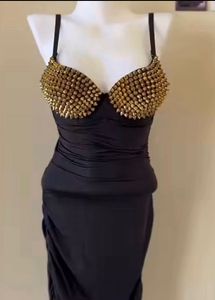 Edgy Studded Bust Black Dress