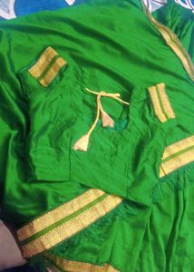 Green &amp; Gold Saree With blouse