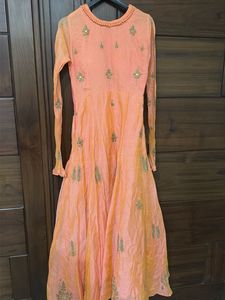 embroidered orange anarkali suit