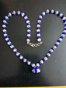 Elegant Blue &amp; Clear Beaded Necklace