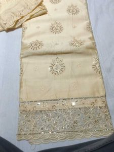Elegant Cream suit Set with Intricate Embellishmen