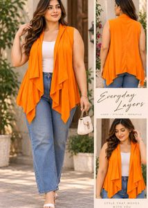 Stylish Orange Sleeveless Cardigan Vest