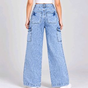 Acid Wash Wide Leg Cargo Jeans