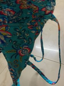 Blue Floral Smocked Bikini Top