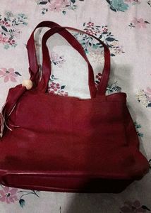 Burgundy Tote Bag with Tassel Detail