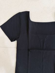 MANGO Black Square Neck Ribbed Top