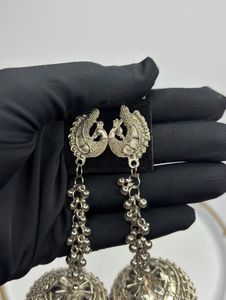 Silver Peacock Jhumka Earrings