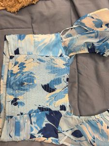 Blue Floral Twist Front Top
