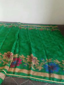 Green Floral Embroidered Saree
