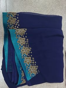 Elegant Navy Blue Embroidered Saree
