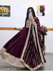Embroidered Purple anarkali Set with Dupatta