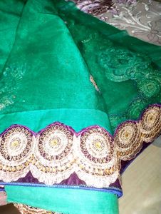 Elegant Green Saree with Gold Embroidery