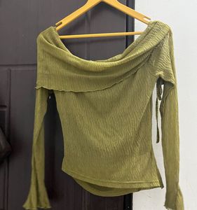 Chic Olive Green Off-Shoulder Top