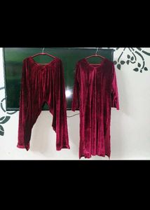 Maroon Velvet Kurta Set