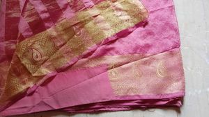 Pink &amp; Gold Striped Silk Saree