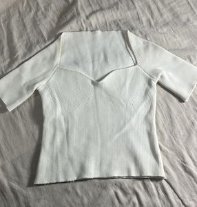 White Ribbed Sweetheart Neck Top