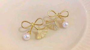 Chic Bow Pearl Ginkgo Leaf Earrings