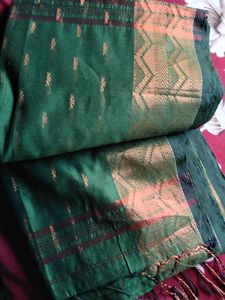Elegant Teal Saree with Golden Motifs