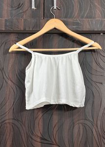 Ribbed White Spaghetti Strap Crop Top
