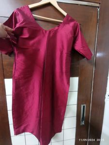 Maroon Silk Plain Kurti