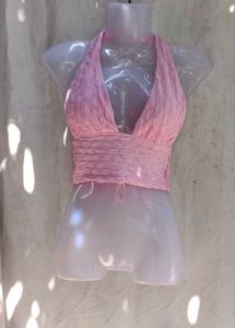 Chic Pink Sequin Butterfly Crop Top