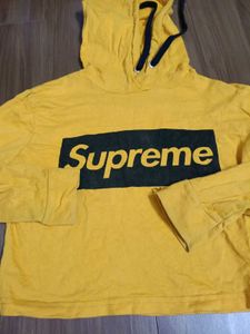 Yellow Supreme  Logo crop Hoodie