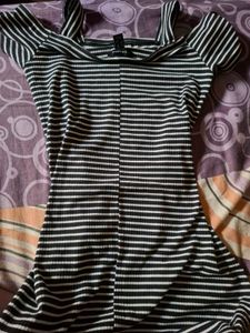 Striped Cold Shoulder Top with Belt