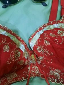Red Floral Embroidered Bra
