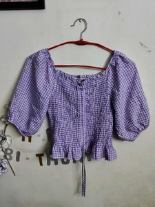 🌸 Lilac Gingham Smocked Puff Sleeve Top 💜
