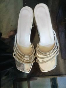 Sparkling Gold Block Heel Sandals