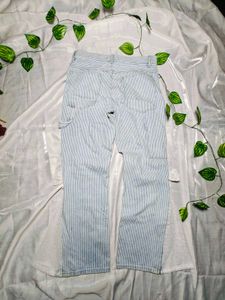 Women’s Blue White Striped Wide Leg Lace Jeans