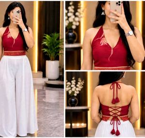 Boho Halter Neck Blouse with Tassel Tie Back