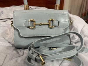 Stylish Baby Blue Croc-Embossed Handbag