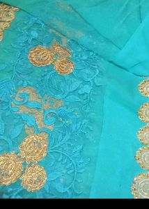 Exquisite Blue Saree with Golden Embroidery