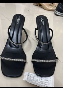 Elegant Black Rhinestone Heeled Sandals