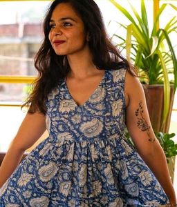 Blue Paisley Print Tiered Top