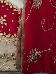 Embellished Red &amp; White  Blouse &amp; duppata