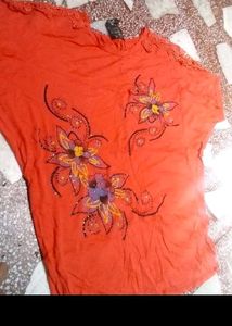 Vibrant Red Kurta with Floral Embroidery