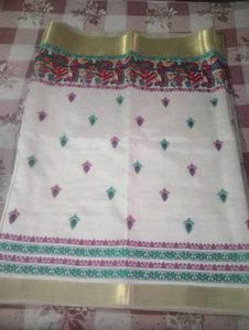 Elegant New Off White &amp; Gold Tussar Saree