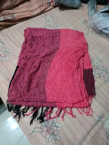 Pink & Black Fringed Dupatta