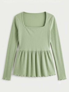 Ribbed Square Neck Peplum Top