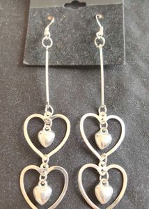 Silver Plated Double Drop Heart Shape Earrings